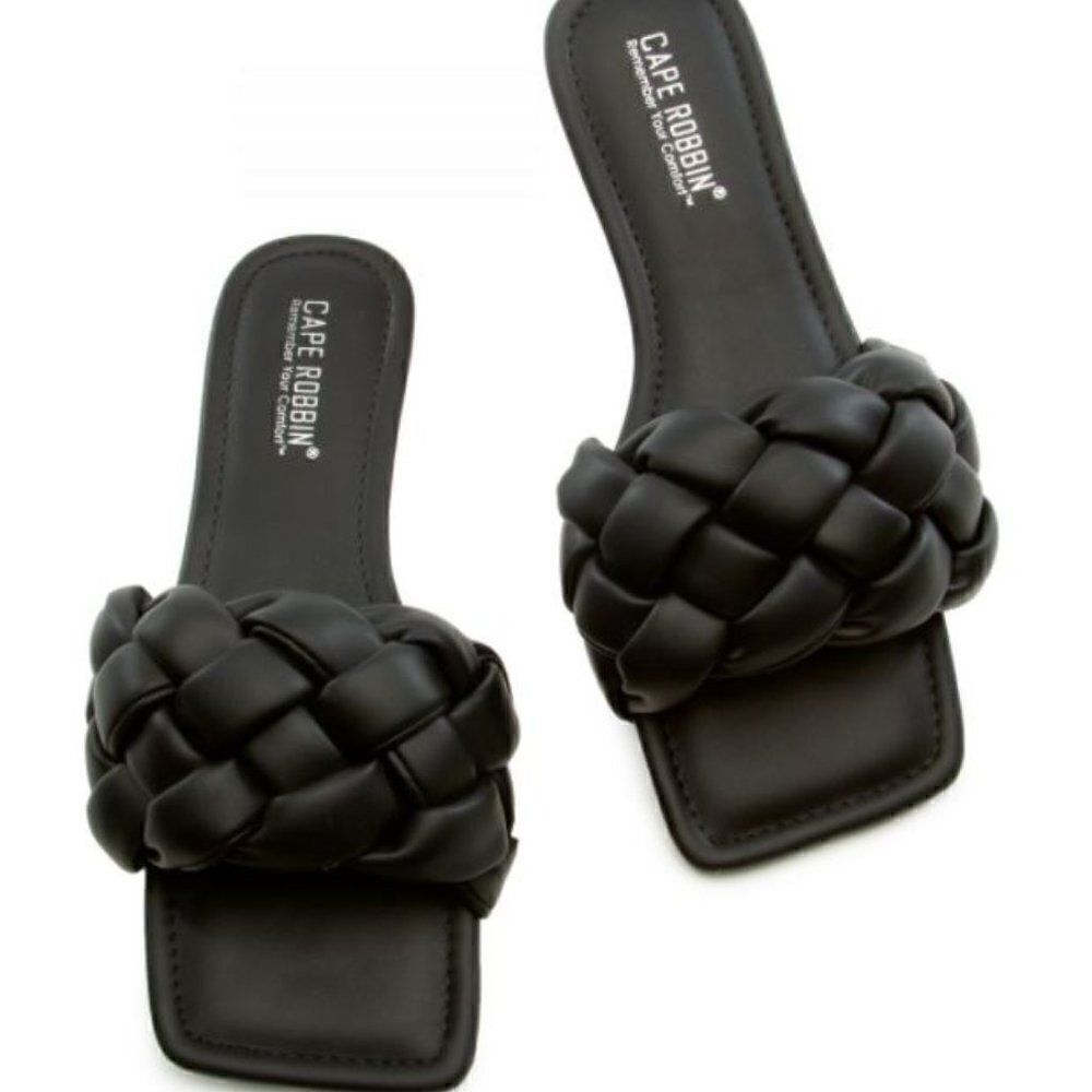 Cape Robbin black puffy braided slides Vagabond they run small NIB
